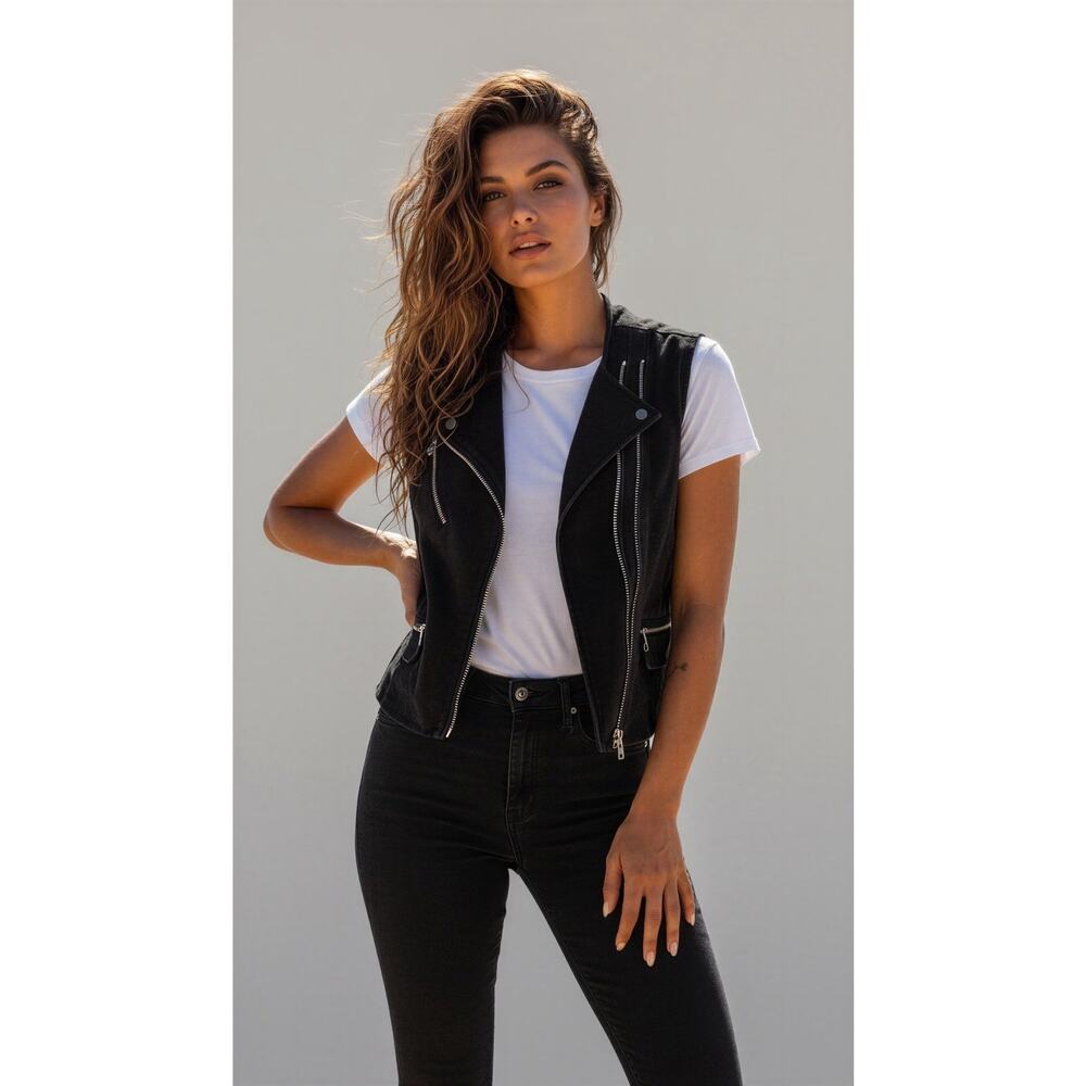 Rebecca Taylor Women's Black Suede Asymmetrical‎ Zippers Moto Style Vest Size M